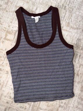 Full Tilt Brown Trim Striped Ribbed Tank